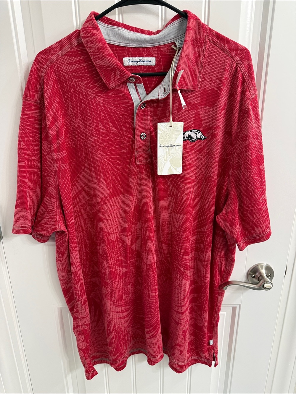 Tommy Bahama Red Tropical Leaf Print Polo